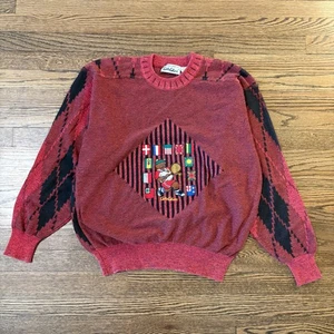 Suéter de Oso de Peluche Banderas Internacionales Carlo Colucci Rojo Tejido XL De Colección Años 80 - Imagen 1 de 6