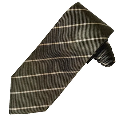 Giorgio Armani Classico Silk Blend Taupe Repp Striped Men's Neck Tie 3 3/4x60 in - Image 1 of 4