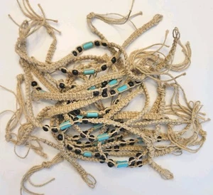 Böhmische Armbänder - Hanf Jute Kordel, Türkis & Schwarze Perlen Festival Menge 20 - Bild 1 von 5