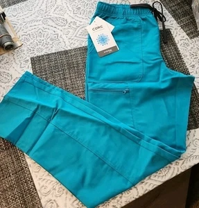 Scrubology Scrub Pants SMALL PL119 Teal Slim Leg Drawstring Cargo Womens - Bild 1 von 5