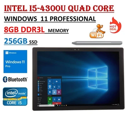 Microsoft Surface Pro 3 W/Pen Intel i5-4300U 8GB RAM 256GB SSD FHD+ Win 11 Pro - Image 1 of 4