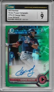 Bowman Chrome George Valera 2022 primer refractor verde automático #'d/99 CSG 9 como nuevo - Imagen 1 de 2