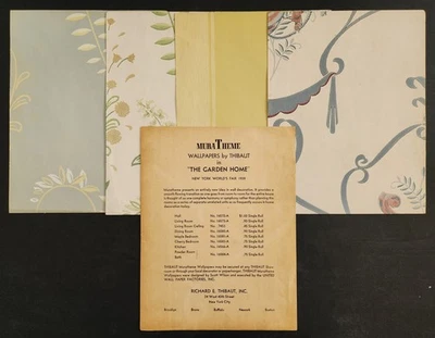 1939 vintage THIBAUT WALLPAPER SAMPLE SHEETS muratheme NEW YORK WORLD'S FAIR - Image 1 of 3
