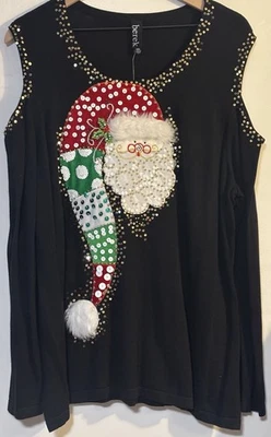 Berek женщин XXL праздник/Санта свитер черный w/пайетки ~ бисер ~ искусственного меха ~ вышивка - Изображение 1 из 4