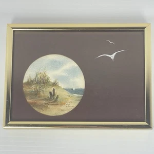 Original Signed Gloria Irvine Small Framed Watercolor Beach Scene Boat W/ Birds - Picture 1 of 9