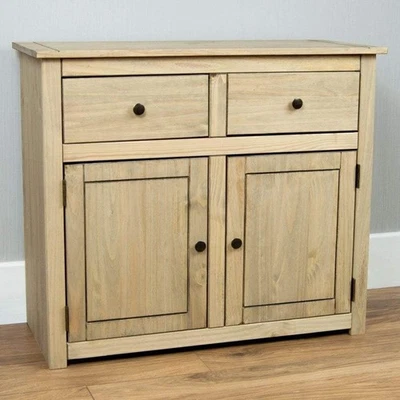 Solid Pine Sideboard Storage Cabinet 2 Doors 2 Drawers Rustic Living Room - Image 1 of 4