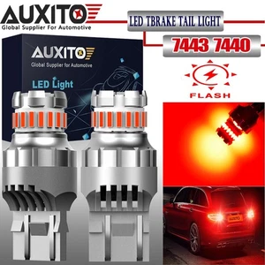 2X 7443 Strobe Flashing Red Blinking Brake Tail Light Bulbs For Honda Civic CR-V - Foto 1 di 12