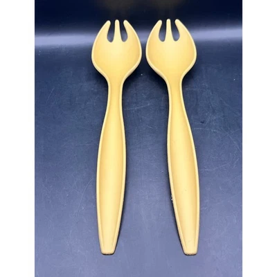 Vtg Tupperware Set of 2 Serving Utensils Salad Forks Harvest Gold Kitchen 12" - Image 1 of 4