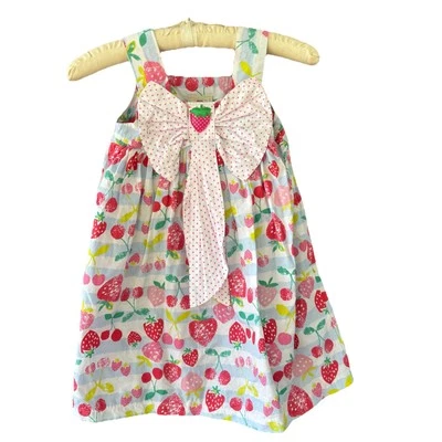 Vestido Marmellata Lazo Niñas 6 Rosa Rojo Fresa Cerezas Fruta Solero Escuela Foto 1 de 4