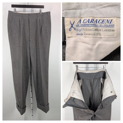 Pantalón Sartoria A. Caraceni Vintage Años 70 Gris Lana Plisado Pantalones A Medida Italia  Foto 1 de 4