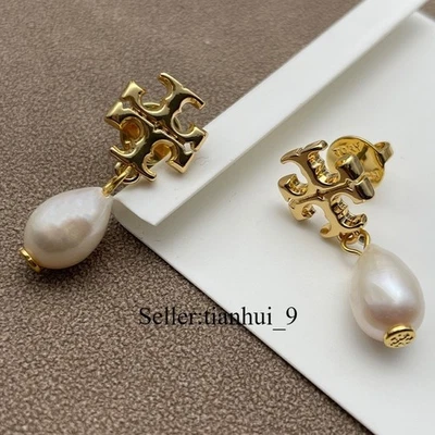 New! Tory Peral & TB Gold logo Earrings with Jewelry Pouch Size:2.7*1.1cm - Image 1 of 2