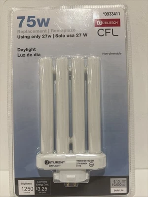 UTILITECH 27W, 75W Daylight 4 Pin/Prong 1250 Lumens CFL Bulb 0933411 SEALED - Image 1 of 2