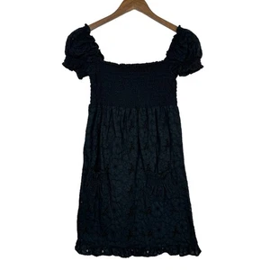 Abito estivo Juicy Couture 0 nero occhielli smocked mini babydoll cotone con tasche - Foto 1 di 7