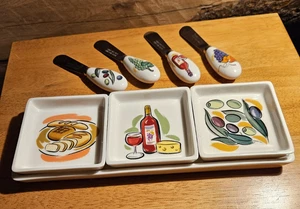 AVON Olive Decorated Serving Tray 3 Olive Dipping Plates 4 Spreaders - Picture 1 of 11