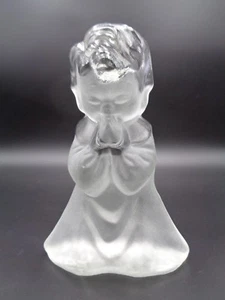 Viking Glass ~ PRAYING BOY BOOKEND FIGURINE ~ Large Clear Frosted Satin w/ Label - Picture 1 of 8