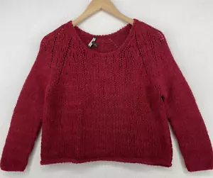 EILEEN FISHER Pullover S Baby Alpaka Nylon Grobstrick Crop Langarm Pulli Rot - Bild 1 von 12