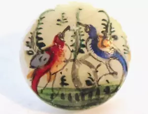 Vintage Persian Hand Painted Button - 2 Exotic Birds - Picture 1 of 5