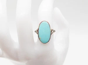 Antiker filigraner Ring Edwardianisch 1900er 5 kt natürlicher Türkis 14 kt Gelbgold - Bild 1 von 6
