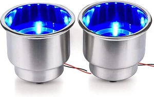 2PCS Stainless Steel 8 LED Cup Drink Holder Blue Light Marine Boat Truck Camper - Bild 1 von 7