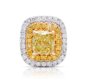 Fancy Vivid Yellow Diamond Stud Earring 2.10 Ct Cushion Lab Grown 14K White Gold - Picture 1 of 6