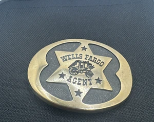 Vintage 1977 Wells Fargo Agent brass belt BUCKLE 125th Anniversary Banking USA - Picture 1 of 8