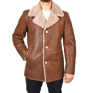 Mens Brown German Classic Real Sheepskin Shearling Leather Cromby Jacket Coat - Picture 1 of 7