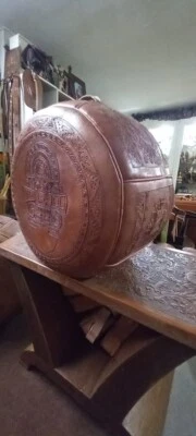 Peruvian Leather Handmade/Carved/Ottoman/Puff/stool/Embossed - Image 1 of 4