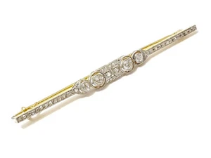 Stab- Brosche 18K 750 Gold & Platin mit 1,24ct Brillanten um 1950 original Etui - Bild 1 von 7