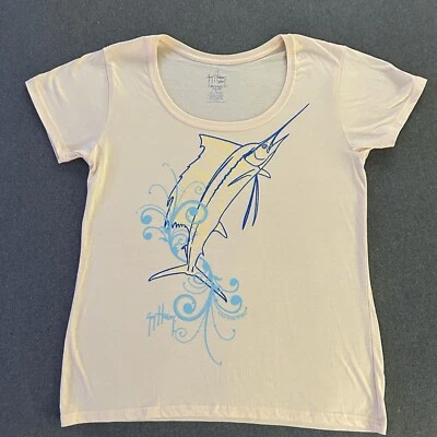 Guy Harvey Womens Fitted T Shirt Yellow Fitted XL Marlin Fish Art Chest 39 in - Image 1 of 4