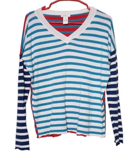 Sundance Womens XS V-Neck Sweater Cotton Knit Pullover Striped Long Sleeve - Picture 1 of 4