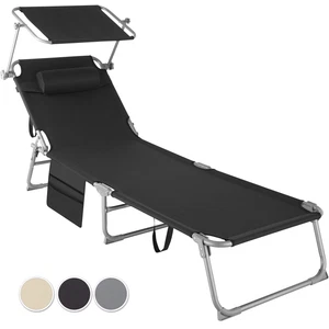 Sonnenliege mit Dach Klappliege Strandliege Kopfpolster Liegestuhl Relaxliege  - Bild 1 von 37