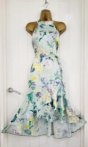 LIPSY LONDON Midi Dress Asymmetric Frill Floral Satin Size 16 Wedding Races - Picture 1 of 6