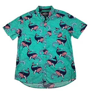 Five Points Hawaiian Shirt Men’s XL Slim Fit Flex Aqua Whales Button Down S/S - Picture 1 of 9