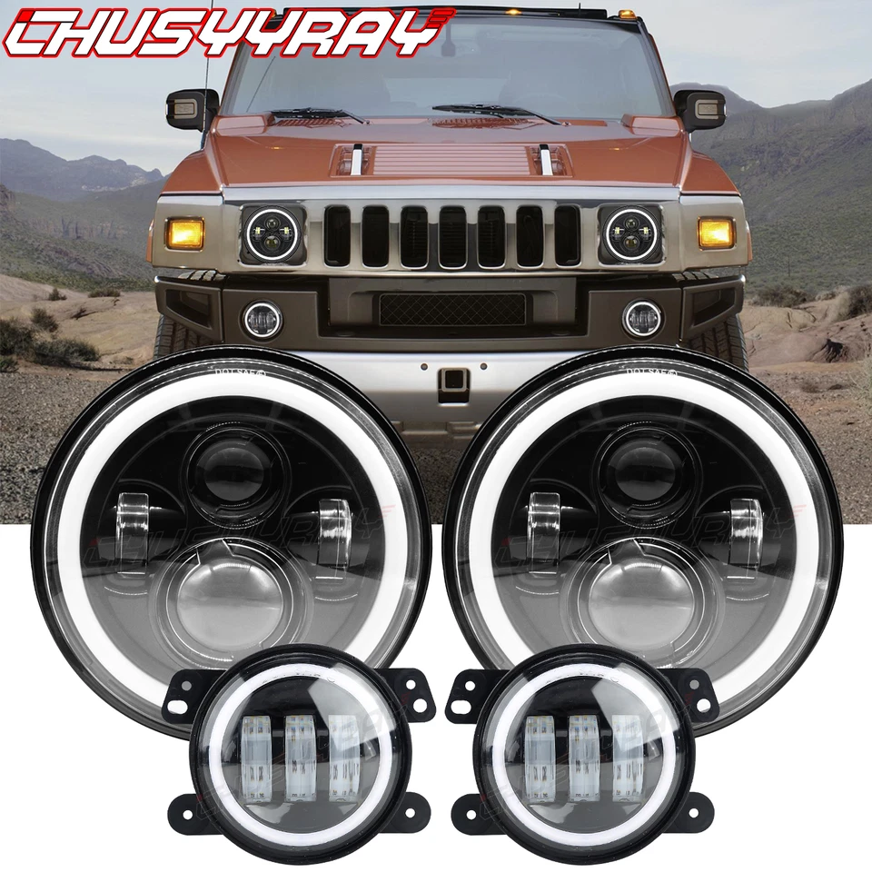 Para Hummer H2 H3 H3T 06-10 7" Faros LED Combo Luces Antiniebla Halo Ojos de Ángel Foto 1 de 4