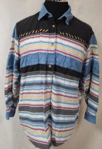 BASIC EDITIONS Womens 20W Multicolor Button Up Long Sleeve Denim Western Shirt - Picture 1 of 10