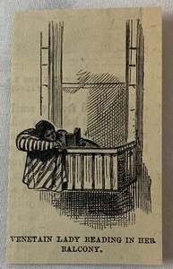 1876 kleiner Zeitschriftenstich ~ Venezianische Dame liest auf ihrem Balkon - Bild 1 von 1