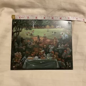 OSITOS DE PELUCHE PICNIC PEQUEÑO LETRERO DE HOJALATA REPRODUCCIÓN NUEVO COLECCIONABLE - Imagen 1 de 4