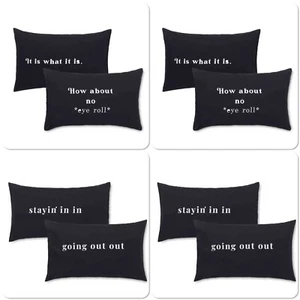 Par de fundas de almohada reversibles Sassy B ""Qué tal no"" o "Stay In Go Out"" negras - Imagen 1 de 21