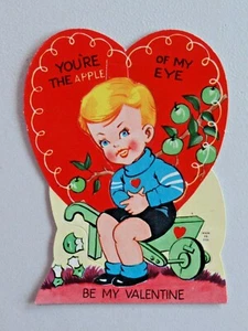 Vintage Diecut Pop Up Valentine Greetings Card Boy on Apple Cart 9959 - Picture 1 of 3