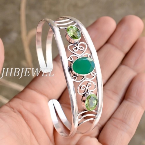 VALENTINO Bracciale fatto a mano in argento sterling 925 con onice verde e pietra preziosa peridoto sfaccettata