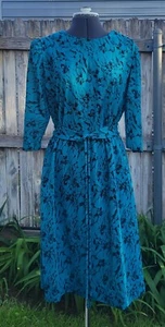 Cue Fashions Belted Dress Puff Sleeve Three Button Shoulder Vintage - Picture 1 of 11
