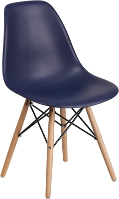 Elon Series White Plastic Chair with Wooden Legs - Image 1 of 4