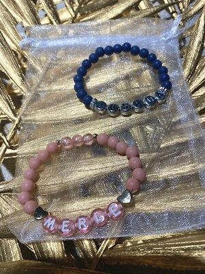 Perlenarmband Name / Personalisiertes Armband Mädchen Jungen Name ROSA BLAU - Bild 1 von 4