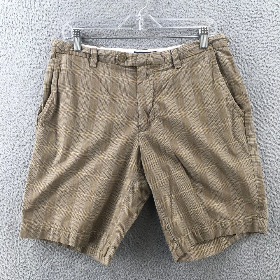 Banana Republic Chino Shorts Mens 32 (actual 32x9) Multicolor Plaid Cotton Zip - Image 1 of 4