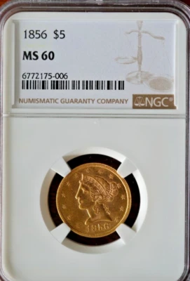 1856 Half Eagle NGC 60 $5 Philadelphia Minted Liberty Head CURRENCY Gold Coin - Image 1 of 4