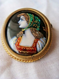 14K YELLOW GOLD FRENCH LEMOGES ENAMEL BROOCH  CIRCA 1850'S - Picture 1 of 7