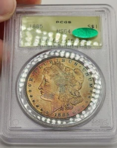 1885 Morgan Silver Dollar PCGS MS64 CAC OGH Rainbow Sunset Toned Textile Toning - Bild 1 von 8