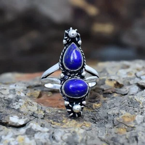 Kupfer Blau Türkis Edelstein Handgefertigt Silber Schmuck Ringgröße 8 RSLS802 - Bild 1 von 4