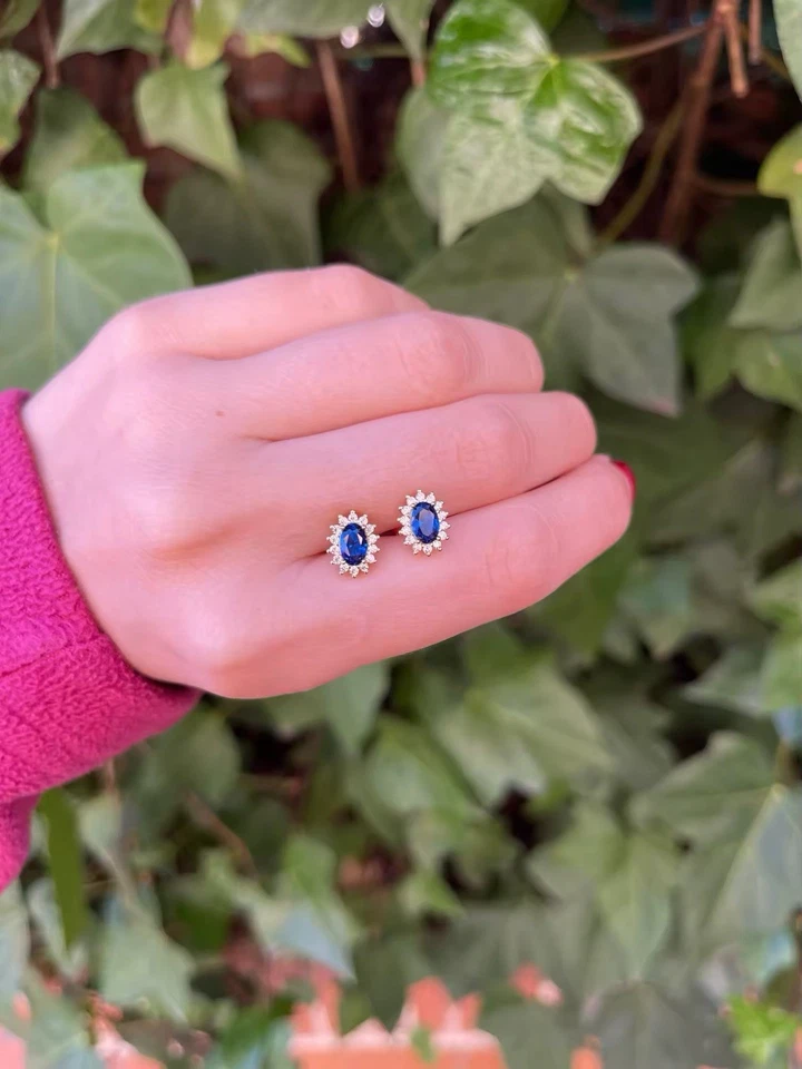 Natural Ceylon Blue sapphire Sterling Silver 925 Women Stud Earrings 6mm Gifts - Image 1 of 4