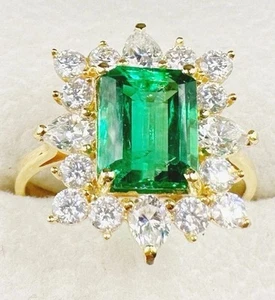 LUXUS Damen Ring Smaragd,Brillant Diamanten Echtes 750 Gelbgold 18KT,Neu) - Bild 1 von 12